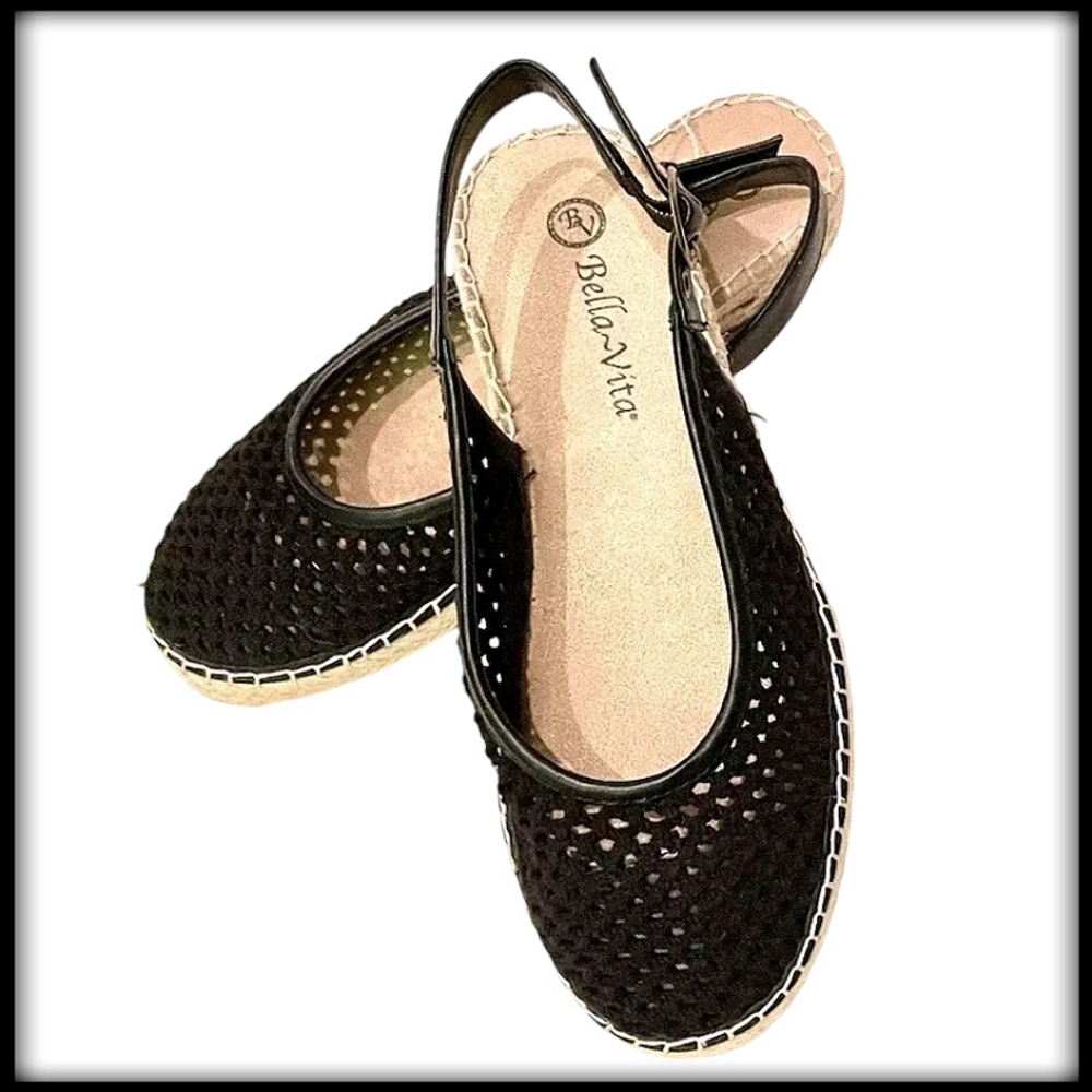 Bella Vita Black Crochet Espadrille Sandals Size 6.5